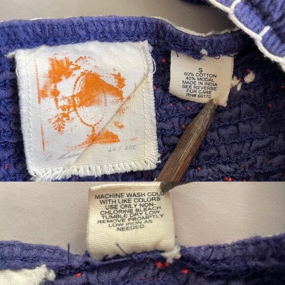 Anthropologie C. Keer Boho Embroidered Smocked Blurple Peasant Blouse Size Small - Picture 3 of 5